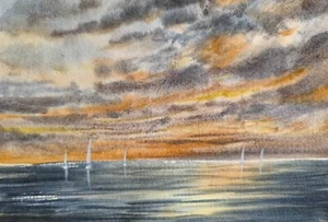 Original Artwork Modern Painting Landscape SKY SEA WAVE Wall Art Gift SeascapeA5 - Picture 1 of 9