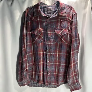 LC King kariertes Western Langarm Hemd Druckknopftaschen rot/blau Herren L - Bild 1 von 7
