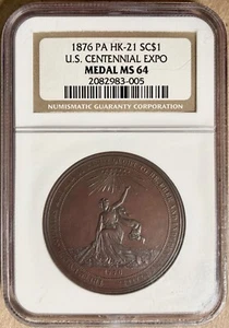 1876 NGC MS64 HK-21 Centennial Exposition Official Medal So-Called Dollar $1 - Picture 1 of 2