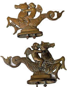 Paar antike europäische figürliche architektonische Montierung Bronze Drachen & Putten - Bild 1 von 12
