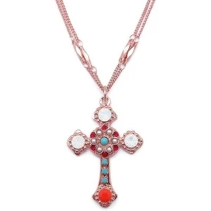 Mariana Happiness Rose Gold Cross Pendant Necklace in Red & Aqua Crystal 1126 - Picture 1 of 3