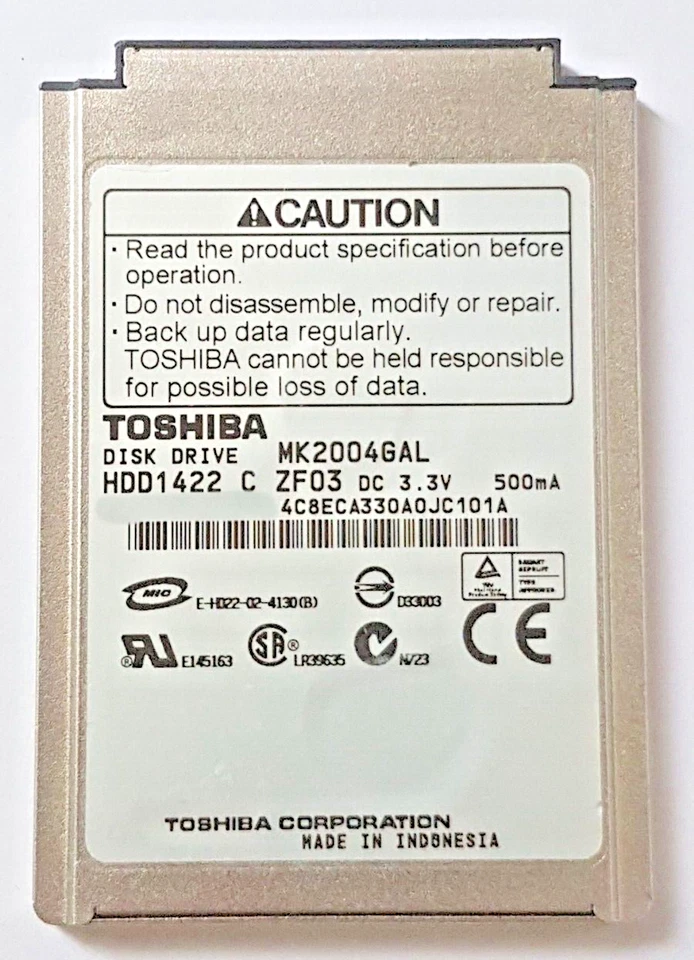 20 GB IDE Toshiba MK2004GAL P-ATA 4200RPM 2MB HDD 1.8" Disco Rigido Interno - Immagine 1 di 1
