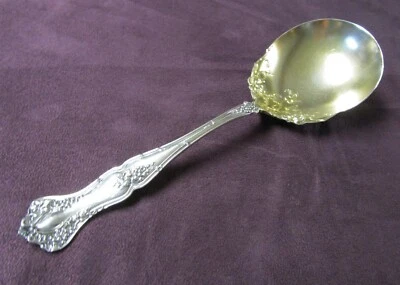 Cuchara para servir bayas vintage 1904 cuenco dorado placa de plata antigua JAC? Monograma Foto 1 de 4