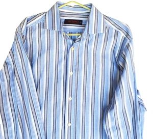 Etro Milano mens shirt Italy 41 US 16 / 48 Blue Gray White stripe 100% Cotton - Picture 1 of 10