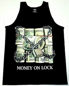 MONEY ON LOCK Tank Top T-shirt Cash $ Hustle Urban Streetwear Men's Vest New - Picture 1 of 2