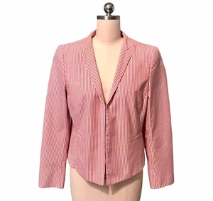 AKRIS Punto Textured Blazer Red Pinstripe Italian Jacket Hook Eye Women’s Sz 10 - Picture 1 of 9