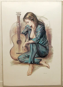 (PRL) RAGAZZA CHITARRA GUITAR MARCEL VINTAGE AFFICHE PRINT ART POSTER COLLECTION - Picture 1 of 1
