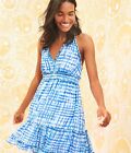New Lilly Pulitzer CAILEE HALTER DRESS Bennet Blue Feelin Beachy White Ruffle M