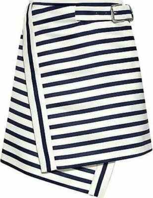 NUEVO CON ETIQUETAS PRECIO DE VENTA SUGERIDO POR EL FABRICANTE £395 FALDA ASIMÉTRICA BLANCA AZUL MARINO TALLADA FLIC FLAC DEAUVILLE UK6 Foto 1 de 4