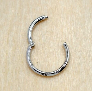 14K White Gold Septum Clicker Hoops Nose Ring, Lip Piercing Hinged Ring - Picture 1 of 8
