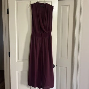 Theory 100% Silk Sheer Sleeveless Maroon Draped elastic waist Jumpsuit Women's L - Picture 1 of 5
