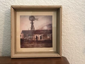 Alter bemalter Holzrahmen mit Vintage Windmühlenbild Arzt und Kutsche Western - Bild 1 von 3