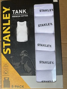 Stanley Men's 5-Pack Tanks Tops Premium Cotton Breathable White Color Size: L - Picture 1 of 4