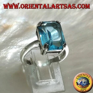 Anello in Argento 925‰ topazio azzurro rettangolare con montatura a griffe - Foto 1 di 5