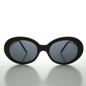 Mod Oval Cat Eye Vintage Sunglasses Black and Silver Frame - Silva - Picture 1 of 3