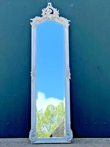 Italian Rococo Style Full Length Mirror- Antique whitewash color Cover