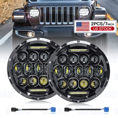 Faros halo LED redondos 2X 7 pulgadas haz DRL alto/bajo para Jeep Wrangler JK LJ TJ CJ Foto 1 de 4