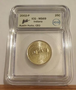 2002-P ICG MS69 INDIANA State Quarter Business Strike 25C AUSTIN HUTTO SIGN - Picture 1 of 4