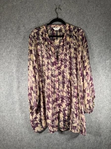 Avenue Top Women 30/32 Purple Semi Sheer Roll Tab Button Front Relax Mature - Picture 1 of 7