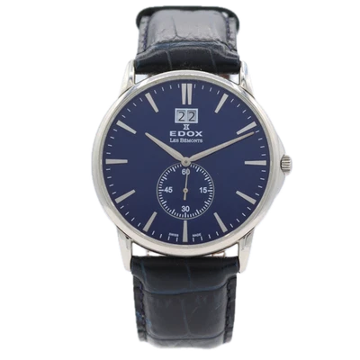 Reloj Pulsera Hombre Vintage 40mm Edox 64012 Les Bemonts Acero Suizo Azul Foto 1 de 4