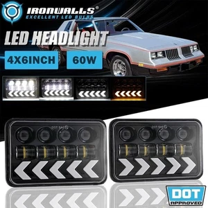 For Oldsmobile Delta 88 Pair 4x6" LED Headlights Hi/Lo Beam Dynamic Turn Signal - Picture 1 of 12
