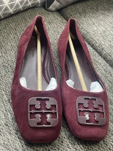 Tory Burch Georgia Kid Beetle Berry Beer Suede Ballet Loafers Size 7.5 - Picture 1 of 7