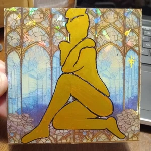 Seductive Female, Basic, Stained Glass Background, 5x7 Painting On Canvas - Bild 1 von 1