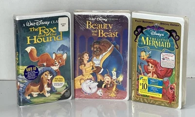 Walt Disney BLACK DIAMOND Lot 3 Sealed VHS BEAUTY & THE BEAST THE LITTLE MERMAID — 第 1/4 张图片