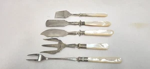 5 versilberte antike Besteckteile um 1940 - 15-21cm teils Punzen Perlmutgriffe - Bild 1 von 10