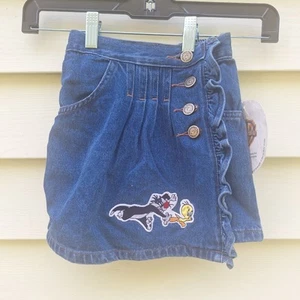Vtg 90's Y2K Looney Tunes Tweety Bird Denim Skort Skirt Shorts Girl’s Sz 5 Bin6 - Picture 1 of 15