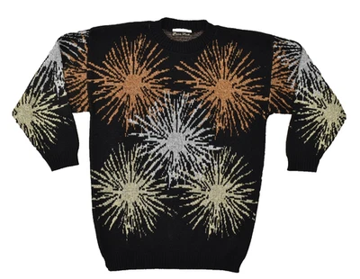 Suéter Pullover Vintage Dana Scott Tejido Negro con Diseño de Ráfaga Metálica Talla L Foto 1 de 4