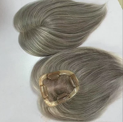 Mono Cabello Gris 100% Real Cabello Humano Topper Toupee Clip Pelo Brazalete Para Mujer Foto 1 de 4