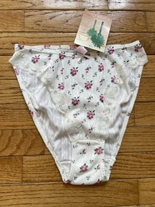 Vintage Sears High Leg Bikini Women’s Panties Size L 100% Cotton Rose Bud Lace - Picture 1 of 6