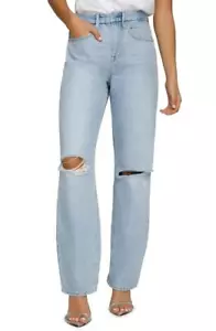GOOD AMERICAN Good '90s Ripped Straight Leg Jeans in Blue Size 2/26 - Picture 1 of 7