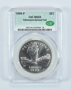 1999-P Yellowstone National Park Commemorative Silver Dollar MS69 CAC - Picture 1 of 5