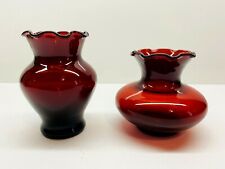 Vintage Set Of 2 Anchor Hocking Royal Ruby Red Glass Ruffled Edge Bud Vases