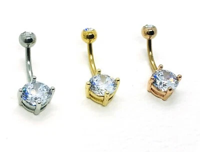 316L Surgical Steel Belly Button Ring Bar Navel Crystal Rhinestone Body Piercing - Image 1 of 4