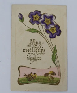 CPA CARTE POSTALE ANCIENNE EN RELIEF MES MEILLEURS VOEUX DEBUT XXe 14 x 9 cm - Imagen 1 de 2