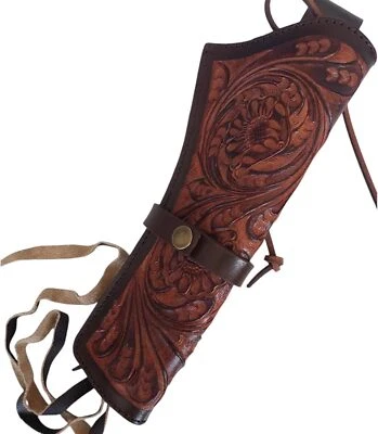 Western Leather Gun Holster Handmade Tooled Floral Design Cowboy - Image 1 of 4