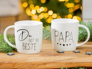 Gilde Tasse/Becher "Papa" Knochenporzellan Weiß Schwarz Gold Spruch Geschenk - Bild 1 von 1