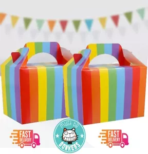 Rainbow Striped Party Boxes Multicoloured Birthday Picnic Food Meal Gift Box MBB - Picture 1 of 2