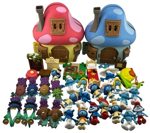 Smurfs Mini Figures Loat Village Mushroom House Bundle Lot Papa Smurf Smurfette - Picture 1 of 7