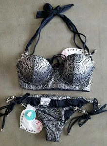 New BEACH BUNNY Captured Push Up Balconet M Top Skimpy Bikini XL Bottom Set - Picture 1 of 1