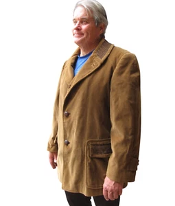 Vintage 70s Cortefiel Brown Corduroy Field Jacket Mens 46 Leather Trim SPAIN - Picture 1 of 9