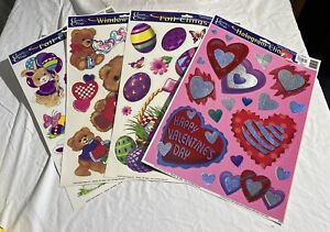 Vintage 2001 Foil Window Clings - Easter Valentines Day - Lot of 4 Preowned