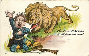 Postal vintage 947 cazador en safari deja caer pistola rota y corre desde león - Imagen 1 de 2