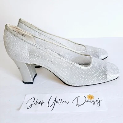 Винтажный Апостроф серебряная сетка стиль блестящий блестящий блок каблук размер 8,5 - Sh668.2 - Изображение 1 из 4