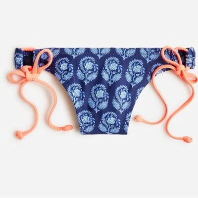 NEW J.Crew String Bikini Bottom Side Ties Navy Bouquet Block Print Size 2X - Image 1 of 4