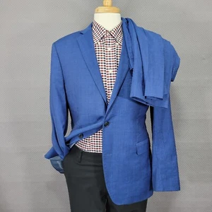 Saks Fifth Avenue Men's 2PC Suit Blue Checked Wool Trim Fit 42R / 33x31 - Picture 1 of 23