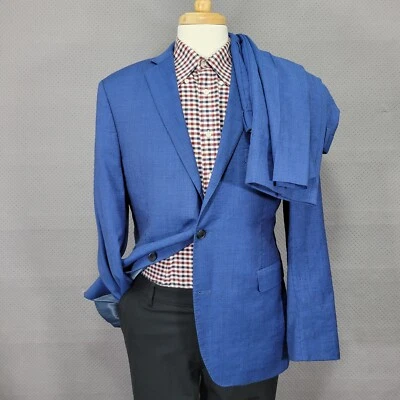 Saks Fifth Avenue Men's 2PC Suit Blue Checked Wool Trim Fit 42R / 33x31 - Image 1 of 4